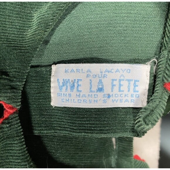 Karla Lacayo Pour Vive Le Fete Girls 18M Christmas Dress Santa Green Corduroy - Picture 4 of 10